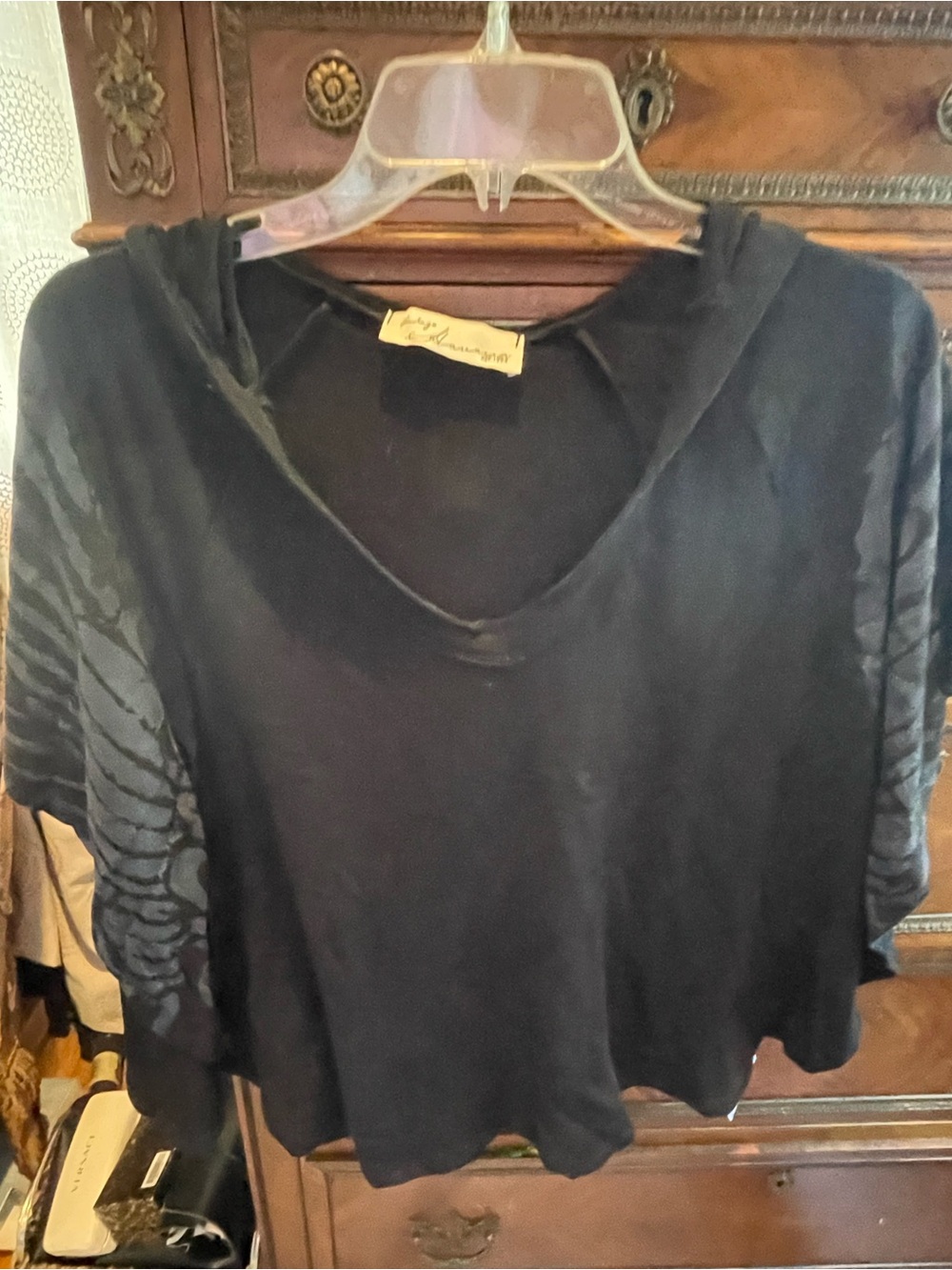 Black Hooded Women's cape with Subtle Sleeve Detail size M